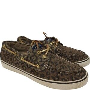 Sperry Top-Sider Sparkly Shimmer Leopard Cheetah Canvas Deck Loafers Shoe Sz 8.5
